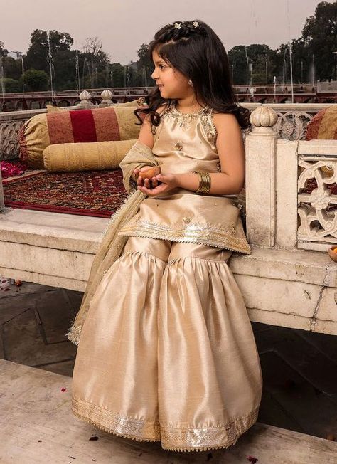 Hoor Embroidered Pakistani Gharara Suit Indian Sharara, Pakistani Gharara, Dresses Asian, Gharara Designs, Brocade Blouse Designs, Kids Ethnic Wear, Wedding Dresses For Kids, Asian Designers, Dresses For Kids