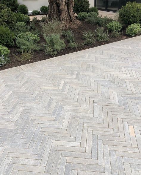 Exquisite Surfaces | Particularly dynamic in a herringbone pattern, the newest offering in our Cobblestone collection, Meknes Tumbled Pavers, creates a stunning… | Instagram Exquisite Surfaces, Driveway Installation, Limestone Pavers, Paving Pattern, Paving Ideas, Paver Designs, Driveway Paving, Bluestone Patio, Farm Plans