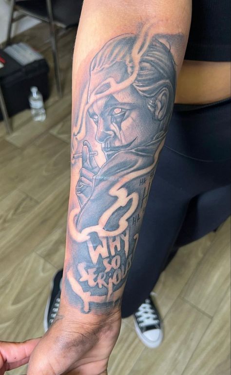 Arm Tattoos Black, Arm Tattoos For Guys Forearm, Black Men Tattoos, Forarm Tattoos, Joker Tattoo, Half Sleeve Tattoos For Guys, Dope Tattoos For Women, Arm Tattoos, Game Character Design