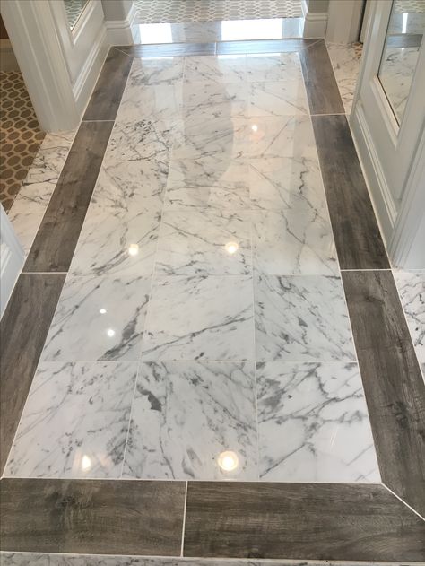 Glam Flooring Ideas, Black White Entryway Tile, Entryway Floor Ideas Tile Entrance, Marble Flooring Design Entrance, Flooring Transition Ideas Open Concept, Tile And Wood Floor, Foyer Tile Ideas, Entryway Tile Floor, Luxury Marble Flooring