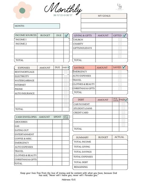 Monthly Budget Cash System Personal Finance Budgeting - Etsy Newlywed Budget Template, Budgets For Beginners Printables, Budget For Monthly Paycheck, Budget Planning Ideas, Single Mom Savings Plan, Organizing Finances Ideas, Monthly Budget Planner Templates Free Printables, How To Set Up A Budget, Budget List Ideas