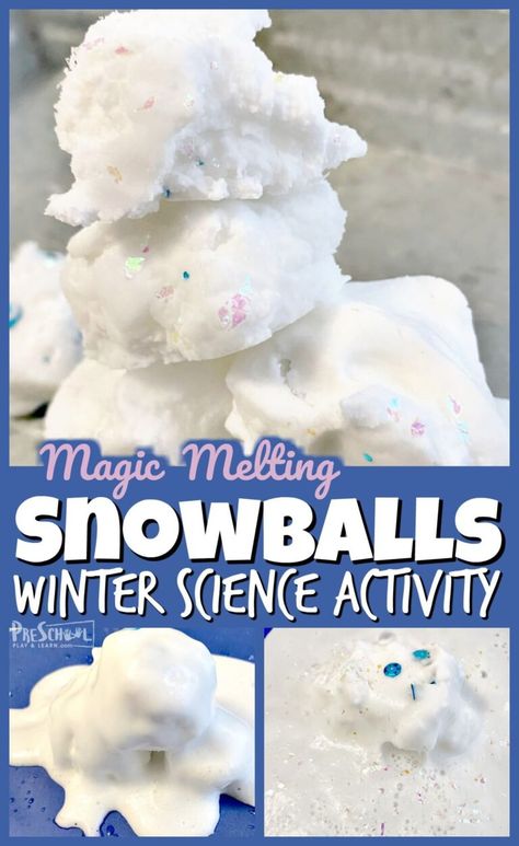 Sneak in some winter fun with this fun, educational melting snowballs this December or January. This winter science experiment helps toddler, preschool, pre-k, kindergarten and first grade students learn and explore snow with a baking soda and vinegar experiment that is sure to leave a lasting impression. THis winter activities for preschoolers is sure to be a huge hit with your children! Preschool Magic Activities, Preschool Winter Science Activities, Winter Science Preschool, Winter Sports Activities Preschool, Winter Wonderland Activities For Kids, Winter Math Activities Preschool, Winter Science Activities Preschool, Winter Sports Preschool, December Stem