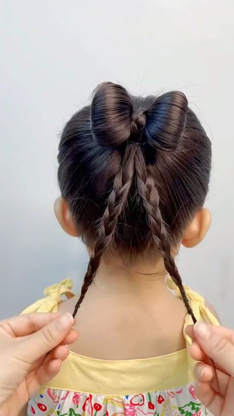 Hairstyle ideas to try for your little girl😍🥰 | Hairstyle ideas to try for your little girl😍🥰 | By Bloom Girls Bow Hairstyles, Kids Bow Hairstyle, Hairstyles With Bows For Kids, Bow Hairstyle For Kids, Braided Bow Hairstyles, Kid Updo Hairstyles, Girl Updos Kids, Updos For Kids, Lottle Girls Hairstyle