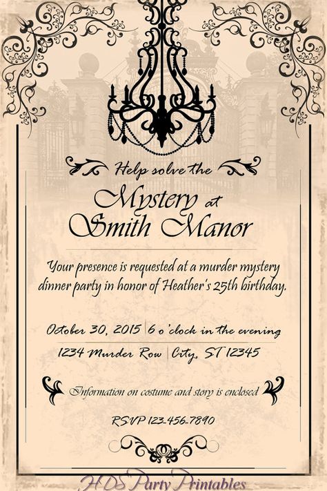 Murder Mystery Chandelier dinner party by HDSPartyPrintables Chandelier Invitation, Cluedo Party, Sweet 16 Games, Mystery Host, Mystery Garden, Birthday 15, Clue Party, Mystery Dinner Party, Progressive Dinner