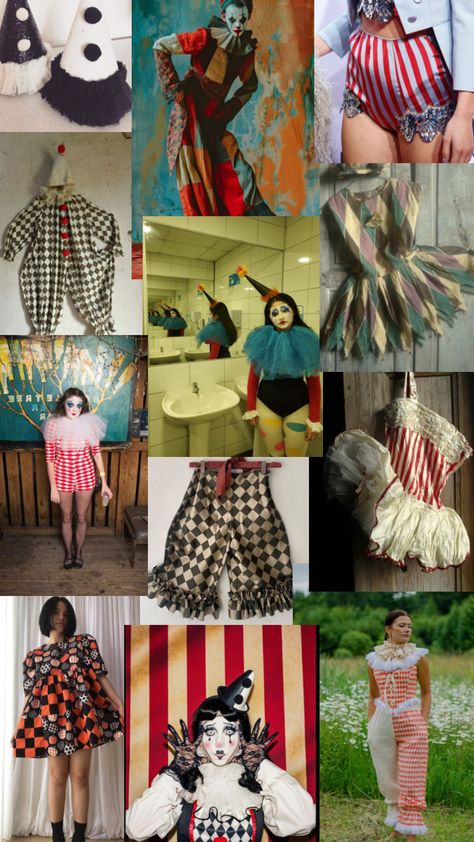 Planning my spooky clown costume make #spooky #scaryaesthetic #clowncore #circusaesthetic #HalloweenChallenge Clown Circus Aesthetic, Clown Themed Outfit, Simple Clown Costume Outfit, Clown Moodboard, Clown Costume Aesthetic, Clown Core Outfit, Clowncore Fashion, Clowncore Outfit, Spooky Clown