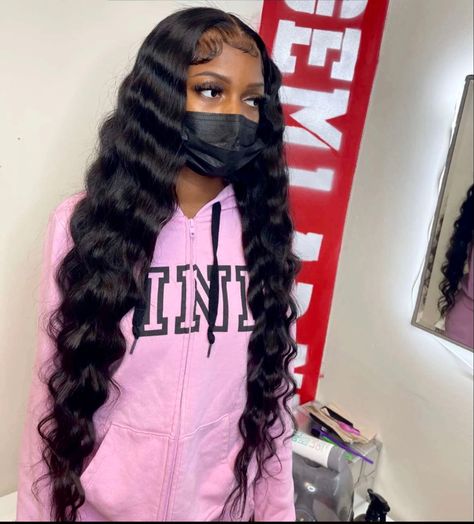 lovely meltdown on a barb!! All Black Lace Front Wig, Middle Part Frontal Wig With Crimps, Black Wig With Crimps, Crimps Lace Front Wig, Lace Front Wigs For Black Women Crimps, Middle Part Closure Sew In Crimps, Lace Front With Crimps, Sew In Weave With Leave Out Middle Part Crimps, Soft Crimps Sew In