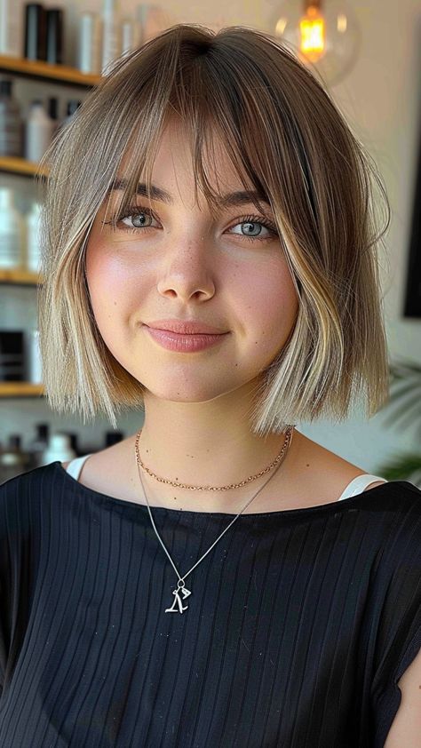 22 Modern Hairstyles for Girls with Massive Foreheads- #Big #Fashionable #Foreheads #Hairstyles #Women Check more at https://howcandothis.com/hairstyleideas/22-modern-hairstyles-for-girls-with-massive-foreheads/ Short Bob And Bangs Hairstyles, Wispy Bangs With Bob Haircut, Long Bob With Bangs Straight Hair, Bob Hairstyles Fringe, Short Hairstyle Women Big Forehead, Bob Bangs Round Face, Bob And Fringe Hairstyles, Light Brown Bob With Bangs, Bob With Wispy Bangs Round Face