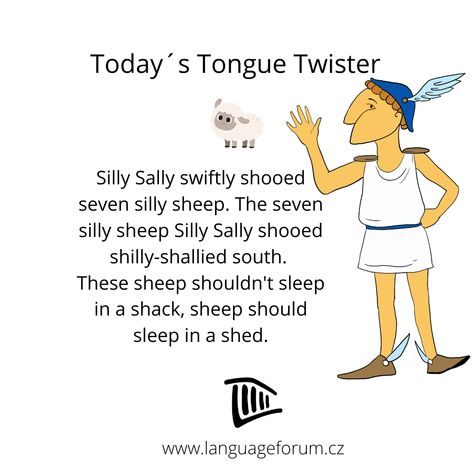 And another sheep one: Silly Sally swiftly shooed seven silly sheep.The seven silly sheep Silly Sally shooedShilly-shallied south.These sheep shouldn't sleep in a shack;Sheep should sleep in a shed. Tongue Twisters In English, Tongue Thrust, Tongue Twisters For Kids, Mind Puzzles, Tongue Twisters, English Learning Spoken, English Exercises, Conversational English, English Fun