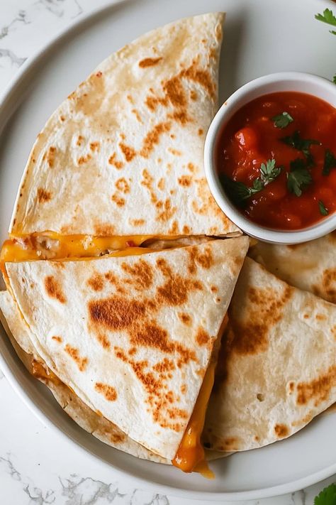 Cheese Quesadillas - Insanely Good Quasadias Easy Recipes, Mini Quesadillas Appetizers, Cheese Quesadilla Recipes, Quesidias Recipes, Ham And Cheese Quesadilla, Easy Recipes Vegetarian, Mini Quesadillas, Quesadillas Recipes, Quesadilla Cheese