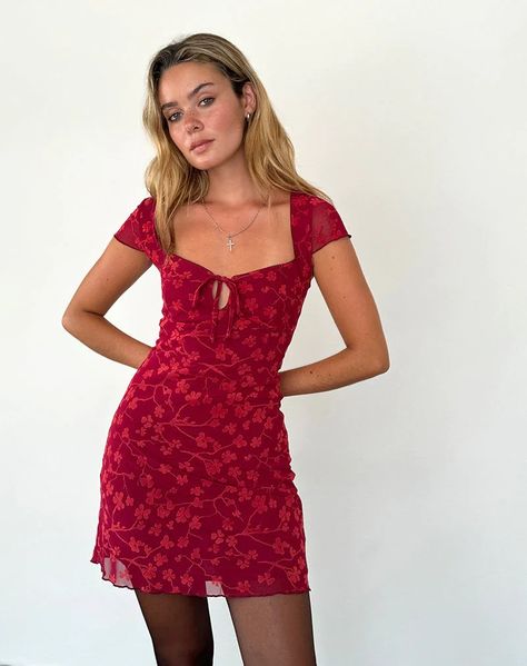 Red Grunge Floral Flock Mini Dress | Lashka – motelrocks-com-us Red Grunge, Dress With Cap Sleeves, Party Fits, Black Satin Dress, Bandeau Dress, Body Con Skirt, Flowy Skirt, Red Mini Dress, Long Sleeve Bodycon Dress