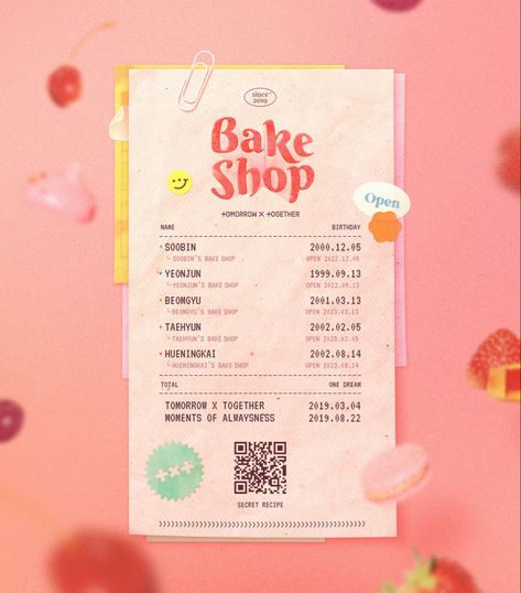 Txt Bake Shop, Birthday Poster Graphic Design, Txt Birthday, Birthday Merch, Graphic Shapes Design, Desain Buklet, Graphic Design Infographic, Learning Graphic Design, Tomorrow X Together