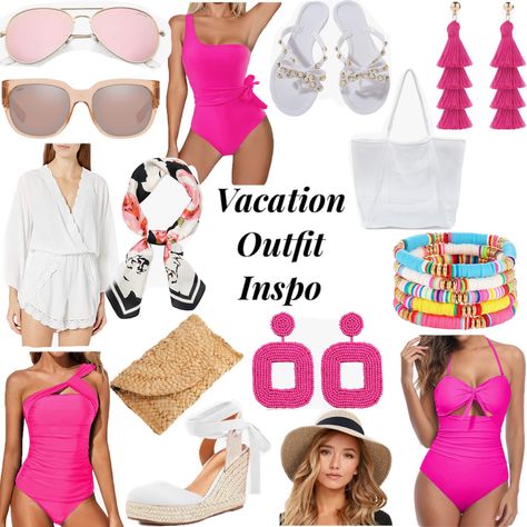 Hot Pink Beach Outfit, Hot Pink Swimsuit Outfit, One Piece Swimsuit Outfit, Summer Beach Vacation Outfits, Baithing Suits, Hot Pink Outfit, Hot Pink Swimsuit, Vacation Checklist, Vacation 2024