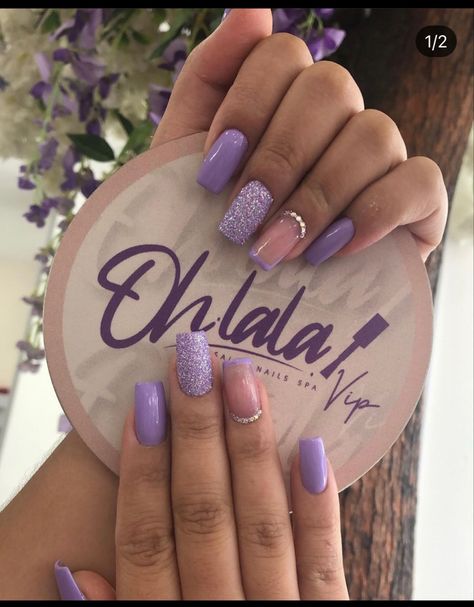 Violet Square Nails, Purple Engagement Nails, Ongles Violet Pastel, French Purple Nails, Nails Lilla, French Nails Purple, Lilla Nails, Nails Violet, Gelish Nail Colours