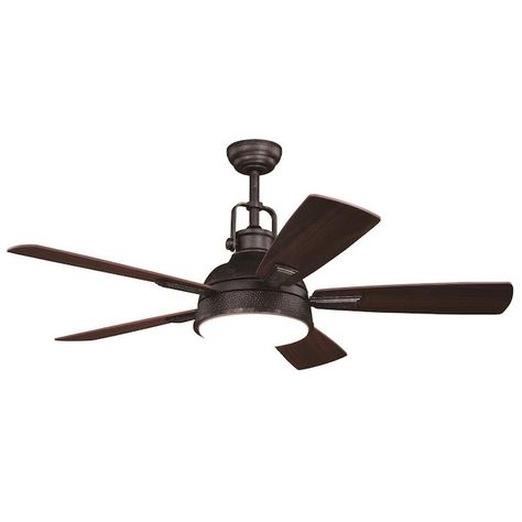 Cascadia Walton 52-in Distressed Black LED Indoor Ceiling Fan with Light Kit and Remote (5-Blade) in the Ceiling Fans department at Lowes.com Farmhouse Style Ceiling Fan, Industrial Ceiling Fan Light, Rustic Ceiling Fan, Farmhouse Ceiling Fan, Bronze Ceiling Fan, Industrial Ceiling Fan, Fan With Light, Led Ceiling Fan, Ceiling Fan With Remote