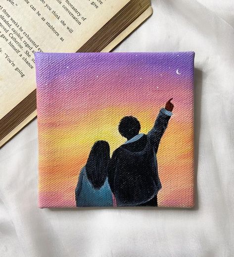 Mini Canvas Couple Painting, Friendship Canvas Painting, Painting For Bf, Mini Canvas Art For Boyfriend, Painting For Boyfriend, Couples Canvas Painting, Painting On Canvas For Beginners, Canvas Painting For Beginners, Canvas For Beginners