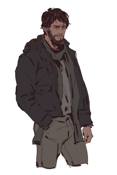 Male Survivor Art, Salt And Pepper Hair Character Art, Apocalypse Man Concept Art, Modern D&d Characters, Male Apocalypse Character, Zombie Apocalypse Character Art Male, Male Detective Art, Male Police Officer Character Design, Rugged Character Design