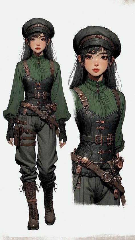 Steampunk Inspo Outfit, Steampunk Noble Woman, Steampunk Outfits Women Pants, Futuristic Steampunk Fashion, Anime Steampunk Outfits, Steampunk Suits For Women, Steampunk Cosplay Female, Steampunk Time Traveler Outfit, Female Steampunk Outfit