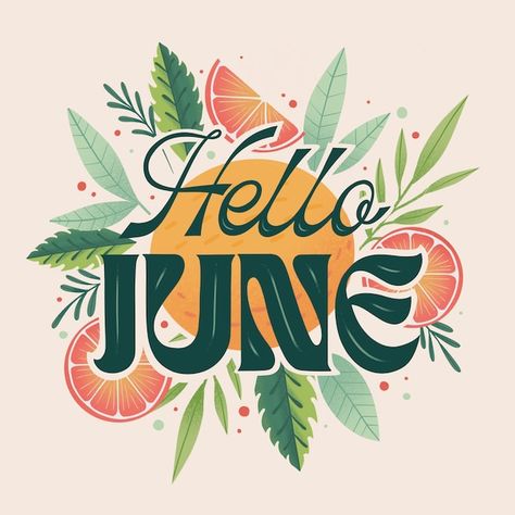 June Lettering, Friendship Bible, Hello June, Summer Poster, Time Painting, Summer Wallpaper, Vector Hand, Flower Illustration, Hello Summer