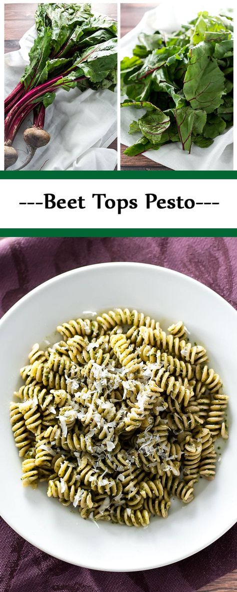 Don't toss the beet greens! Use them to make a great pesto, instead! #pesto #beets #beetgreens #beettops Beet Green Pesto, Pesto Ideas, Beet Tops, Beet Green Recipes, Beet Leaves, Make Pesto, Green Pesto, Beet Recipes, Homemade Condiments