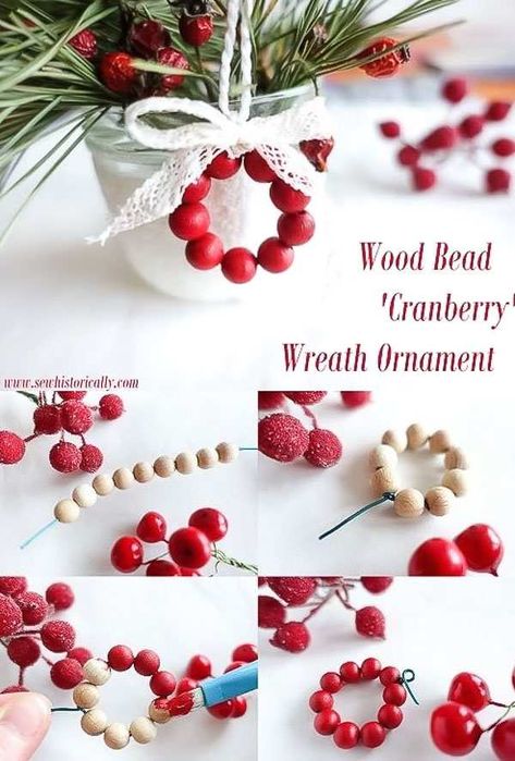 Cranberry Wreath, Crafts For Gifts, Handmade Christmas Gifts Diy, Christmas Cranberry, Wood Beads Diy, Gifts Homemade, Reading Diy, Diy Christmas Ornament, Wreath Ornament