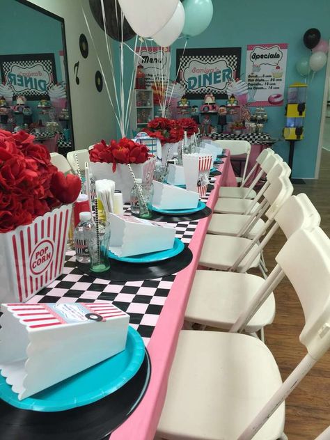 Saniya' 1950's Sock Hop  | CatchMyParty.com 1950s Party Ideas, 50s Cake, Elvis Poster, 50s Birthday, Grease Theme, Elvis Style, Grease Lightning, Fifties Party, Grease Party