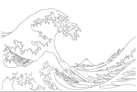 Hokusai, The Great Wave, 1823-29.  Metropolitan Museum of Art, New York.. Waves Sketch, Wave Outline, Sketch Pages, Hokusai Great Wave, Wave Drawing, Line Sketch, The Great Wave, Wave Painting, Outline Art