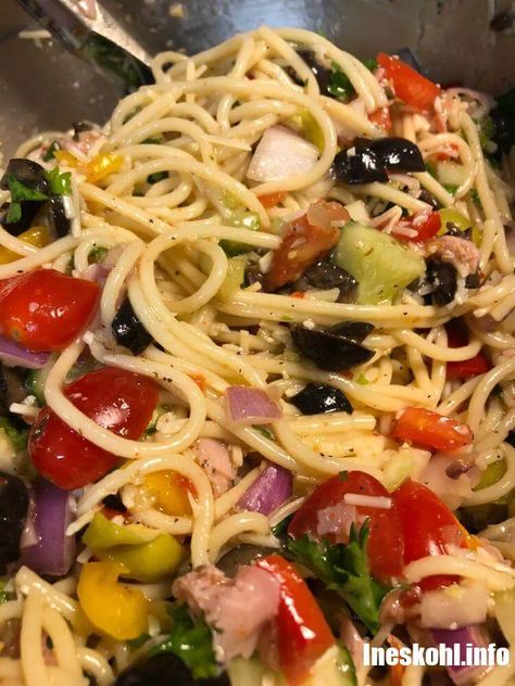 CALIFORNIA SPAGHETTI SALAD | InesKohl Kitchen Best Way To Freeze Corn, Farmer's Casserole, California Spaghetti Salad, California Spaghetti, Ineskohl Kitchen, Great Pasta Recipes, Parmesan Meatloaf, Freezing Corn, Lunch Pizza