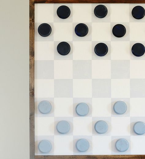 How To Make an Oversized Checker Board That Hangs On the Wall Wall Board Games, Diy Wall Games, Wall Games For Kids, Diy Ceiling Paint, Phonics Wall, Weekend Home Projects, Wall Games, Golf House, Painted Kitchen Island