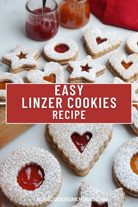 Linzer Cookies Recipe – Home Cooking Memories Easy Linzer Cookies Recipe, Top Christmas Cookies, Favorite Christmas Cookies, Linzer Cookies Recipe, Spring Baking, Linzer Cookies, Best Christmas Cookies, Xmas Cookies, Beautiful Cookies