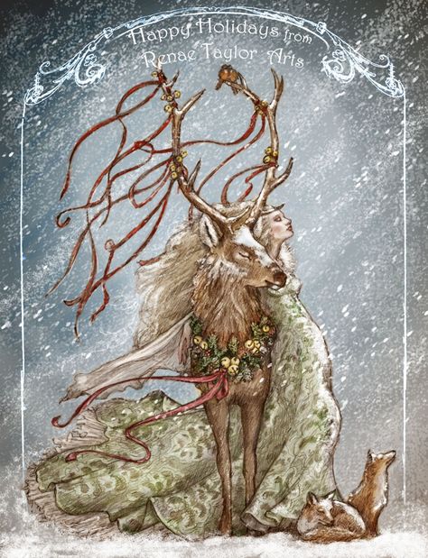 christmas 2012-art of Renae Taylor Pagan Yule, Pagan Art, Winter Magic, Arte Fantasy, Winter Solstice, Christmas Illustration, Samhain, Christmas Images, Up Girl