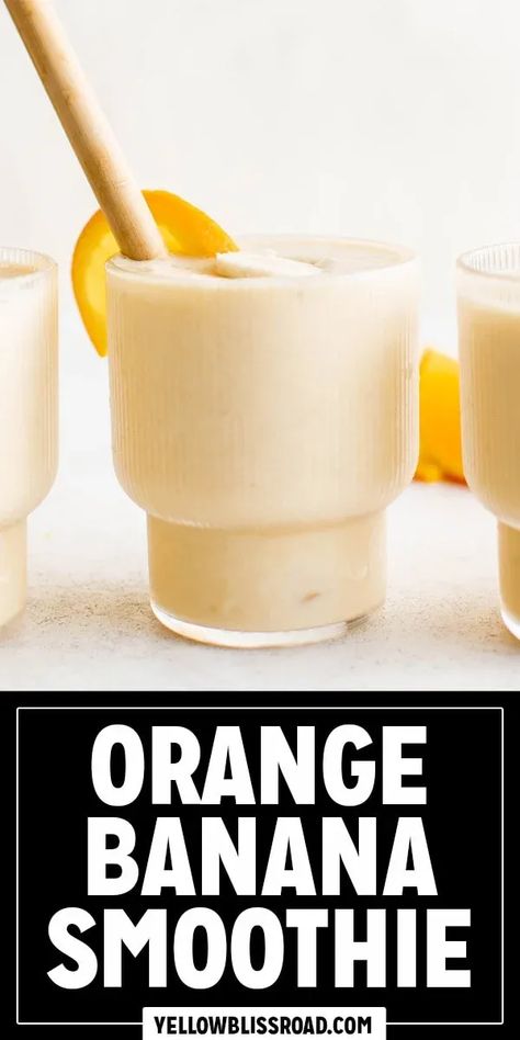 This Orange Banana Smoothie is light and refreshing. It’s made with only 4 ingredients and is ready to enjoy in just 5 minutes! Mandarin Orange Smoothie, Orange Banana Smoothie, Cold Drinks Recipes, Fruit Smoothie Recipes Healthy, Banana Drinks, Orange Smoothie, Smoothie Drink Recipes, Cold Desserts, Healthy Brain