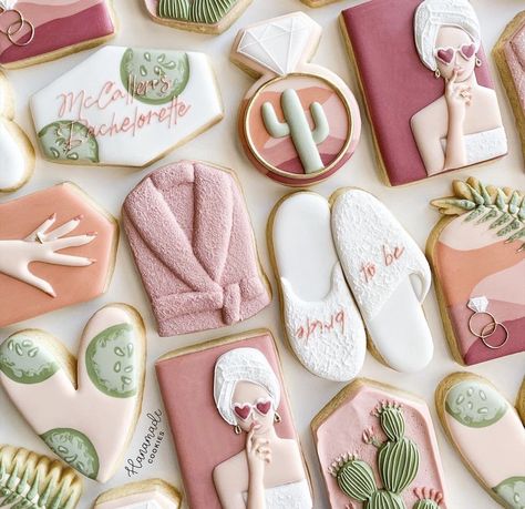 Cucumber Cookies Decorated, Spa Cookies Decorated, Arizona Cookies, Bach Cookies, Spa Bachelorette Party Ideas, Bachelorette Desserts, Arizona Vibes, Royal Icing Recipes, Spa Bachelorette