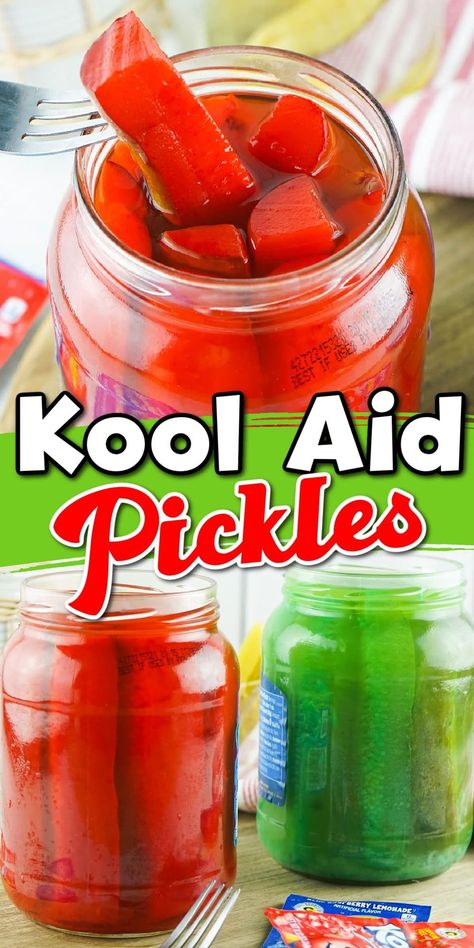 Kool-Aid Pickles Kool Aid Pickles, Grape Kool Aid, Kool Aid Flavors, Pickle Spears, Classic Savory, Pickle Dip, Sour Pickles, Pickles Recipe, Kid Friendly Snack