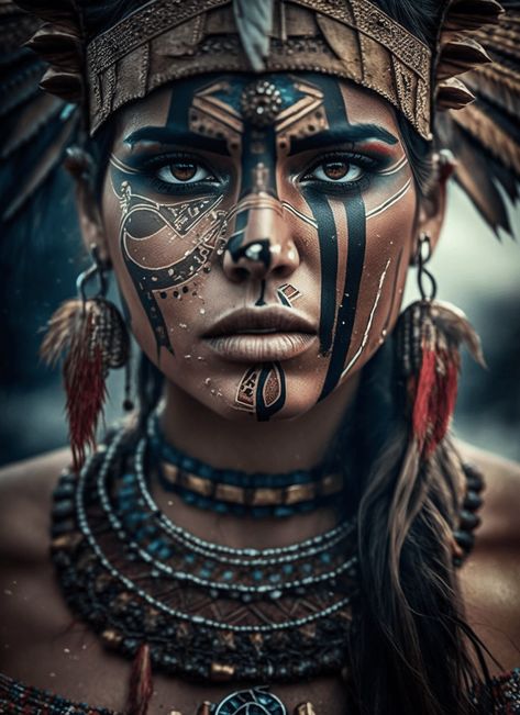 Aztec Princess, Warrior Makeup, American Indian Artwork, Princess Warrior, Aztec Artwork, American Indian Tattoos, Aztec Empire, Daughter Of The King, Spanish Conquistador