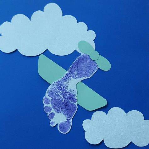 Airplane Footprint Baby On Airplane, Footprint Airplane, On Airplane, Toddler Craft, Airplane Crafts, Transportation Crafts, Baby Art Projects, Footprint Crafts, Toddler Art Projects