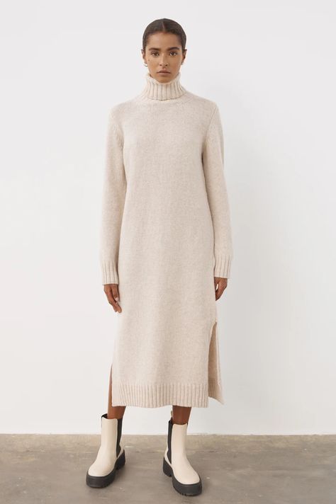 Knitted Dress Outfit, Mode Dope, Roll Neck Dress, Extra Long Sleeves, Business Outfit, Mode Inspo, Turtle Neck Dress, 가을 패션, Roll Neck