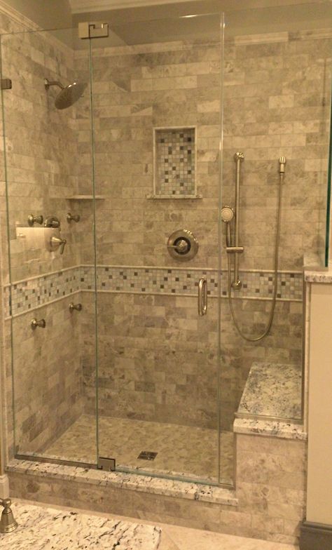 Marble Shower Tile, Tile Walk In Shower, Walk In Shower Designs, Master Shower, Bad Inspiration, Bathroom Idea, Bathroom Remodel Shower, Dream Bathrooms, Bath Room