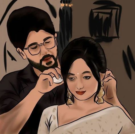 Indian Illustration Girl, Indian Couple Painting Romantic, Tattooed Couples Photography, Tattooed Couples, How To Draw Eyelashes, Moonlight Photography, Love Cartoon Couple, Happy Birthday Art, Indian Couple