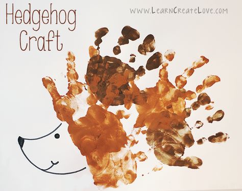 Handprint Hedgehog Craft Hibernation Preschool Crafts, Autumn Eyfs Activities, Hibernation Crafts, Hedgehog Craft, Autumn Animals, Eyfs Activities, Baby Art Projects, Nursery Activities, Toddler Arts And Crafts