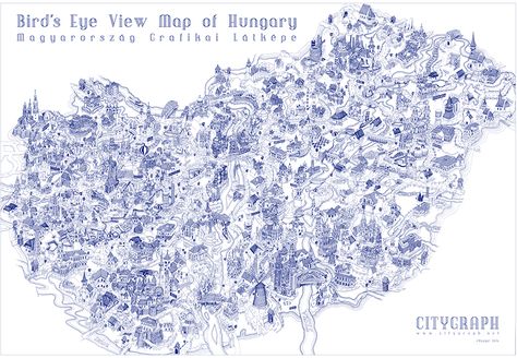 Birds Eye View Map, Technical Pen, Bird's Eye View, Birds Eye View, View Map, Hungary, Pen And Ink, World Map, Illustration Art