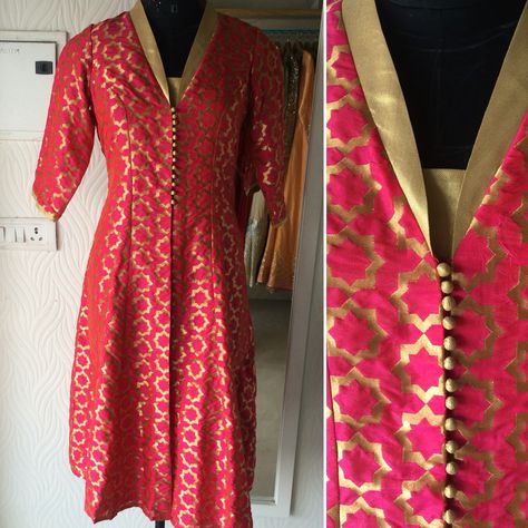 Brocade Neck Design Kurti, Kurta Designs Women For Wedding, Brocade Suit Neck Design, Banarasi Suit Neck Designs Latest, Brocade Neck Design, Brocade Kurti Designs Latest, Brocade Jackets Women Indian, Banarsi Suit Design, Paithani Dress