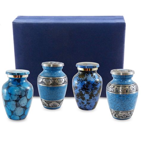 Make a fine tribute to your loved one, buy beautiful small keepsake cremation urns for ashes. These mini keepsake urns are beautifully designed to share your love. Small Urns For Ashes, Velvet Bags, Urns For Ashes, Serenity Blue, Fancy Boxes, Small Urns, Keepsake Urns, Mini Blue, Human Ashes