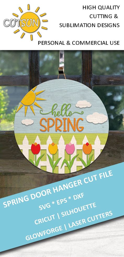 Hello Spring Sign, Spring Door Hanger, Tulip Decor, Door Hanger Svg, Valentines Door Hanger, Laser Engraved Ideas, Hanger Home, Spring Projects, Easter Signs