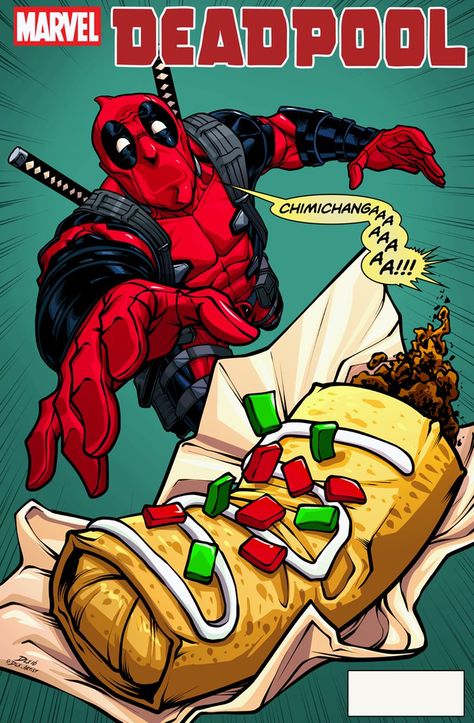 Deadpool Chimichanga, Drawing Deadpool, Deadpool Images, Deadpool X Spiderman, Deadpool Art, Deadpool Wallpaper, Superhero Poster, Marvel Comics Superheroes, Marvel Characters Art