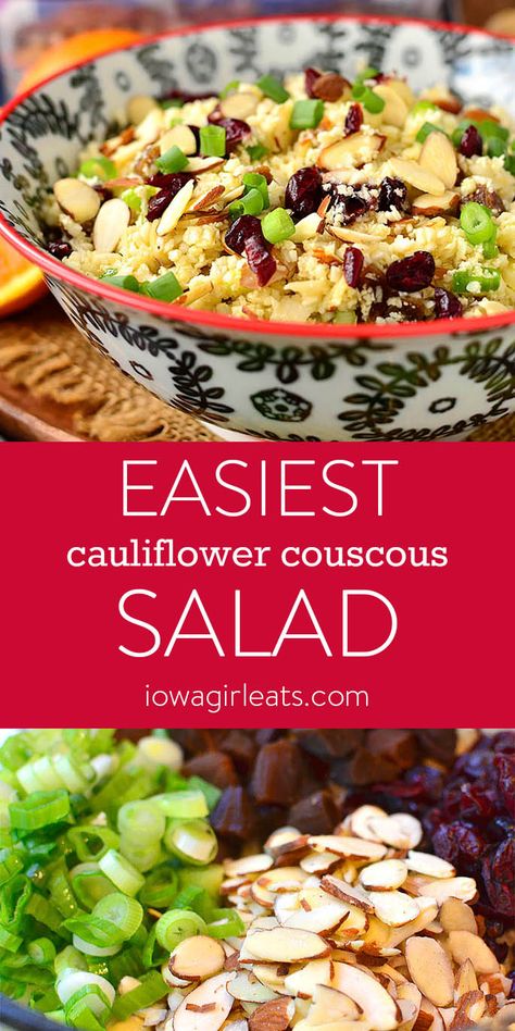 Easiest Cauliflower Couscous Salad - Fresh, Raw, and Healthy! Fish For Dinner, Cauliflower Couscous, Gluten Free Salads, Couscous Salat, Easy Cauliflower, Cooking Healthy, Cauliflower Salad, Couscous Salad, Keto Side Dishes