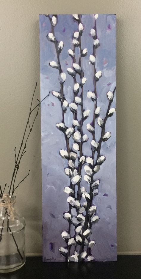 Pussywillow Painting, Tall Canvas Painting Ideas, Vertical Painting Ideas, Horizontal Long Canvas Painting Ideas, Long Canvas Painting Ideas Vertical, Long Paintings Vertical, Long Paintings Horizontal, Long Canvas Art, Long Canvas Painting