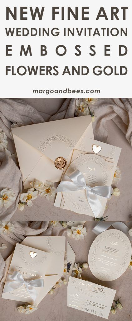 Elevate your wedding stationery with the timeless beauty of our new fine art wedding invitations, featuring embossed flowers and elegant touches of gold. These invitations exude sophistication, combining intricate floral detailing with a luxurious golden finish to create a masterpiece of design. The embossed flowers add depth and texture, offering a tactile elegance that your guests will admire. The shimmering gold accents further enhance the aesthetic, symbolizing love and prosperity. Whether Ivory Backdrop, Ivory Wedding Invitations, Art Wedding Invitations, Elegant Wedding Stationery, Dried Flowers Wedding, Ivory Background, Wedding Bows, Gold Lettering, Ivory Wedding