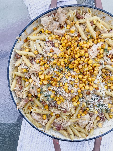 Chicken And Bacon Pasta, Bacon And Corn, Garlic Zucchini, Chicken And Corn, Bacon Dishes, Cowboy Casserole, Zucchini Bites, Thyme Chicken, Chicken And Bacon