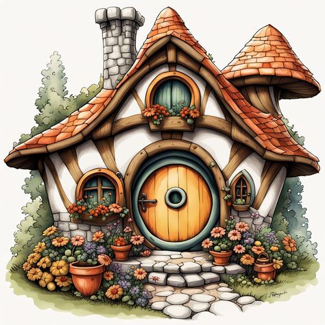 Create image of a hobbit house: beautiful mini hobbit house ... by mbaknikedua - Playground Hobbit House Drawing, Mini Hobbit House, Hobbit Art, Hobbit House, House Illustration, Cottage House, House Drawing, House Beautiful, Create Art