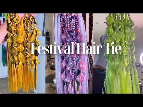 How to Make Tie In Festival Braids (Rave Hair) - YouTube Diy Yarn Hair Extensions, Festival Hair Tutorial, Dreads Diy, Extension Braids, Cosmetology Ideas, Hairstyles Designs, Festival Hair Extensions, Rave Braids, Glow Run